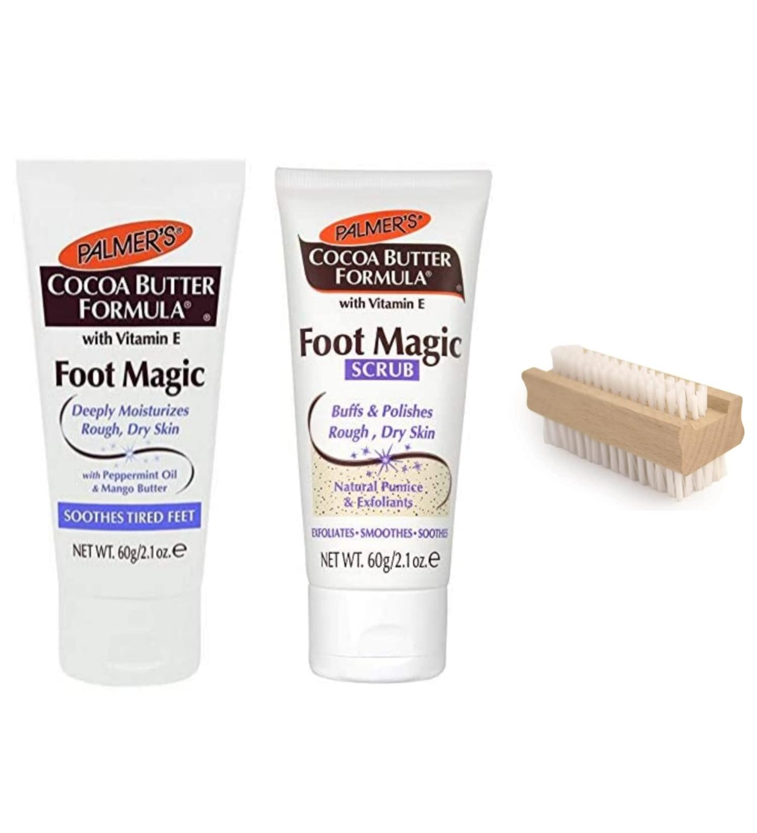 Palmers Foot Magic Cocoa Butter Set | Palmers Cocoa Butter Formula Foot Magic 60g | Palmers Cocoa Butter Formula Foot Magic Scrub 60g | Two-Sided Wooden Foot Hand Nail Cleaning Scrubbing Brush - Buy Online on GoSupps.com