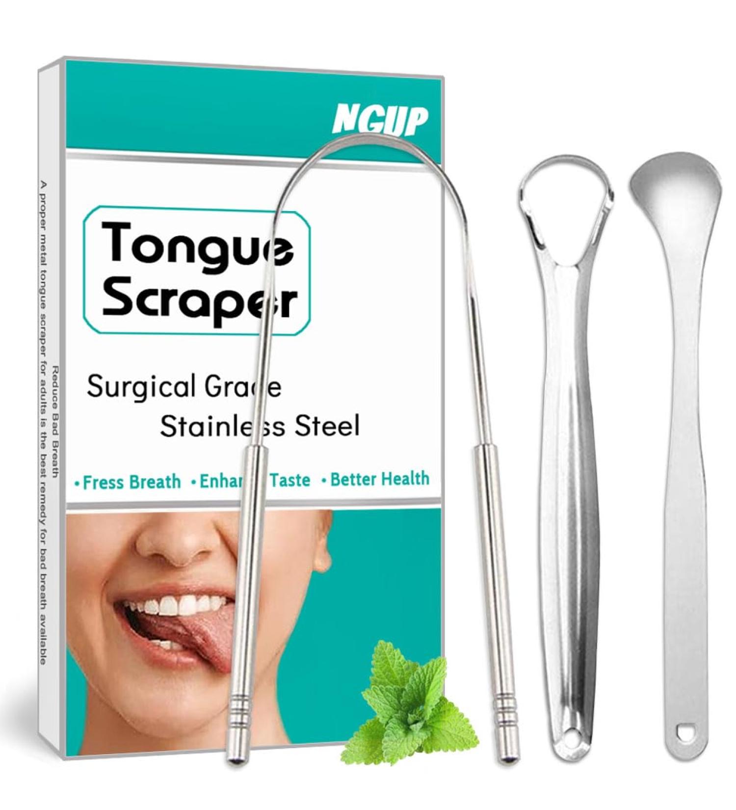 Tongue Scraper Set - Surgical Grade Stainless Steel Dental Kit for Adults & Kids - 3 Pcs for Fresh Breath & Oral Hygiene - Buy Online on GoSupps.com
