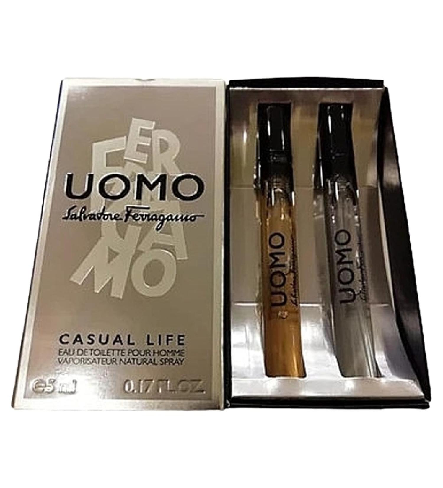 Salvatore Ferragamo Men Mini Set Edt 2 X 0.17 oz | Uomo + Urban Feel | Ferragamo Cologne for Men | Uomo Fragrance Gift Set for Men