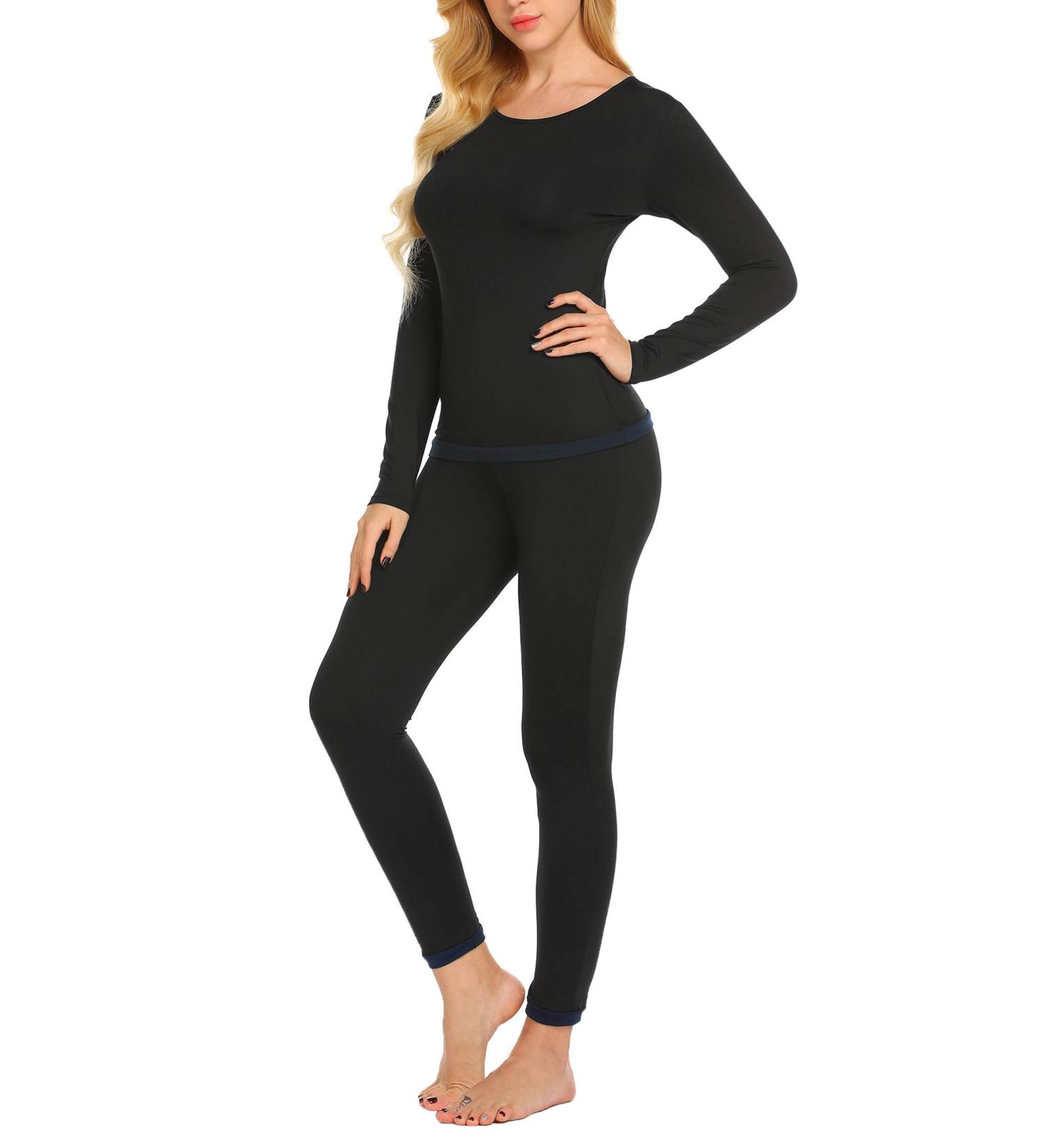 Ekouaer Women's Thermal Underwear Set | Fleece Lined U-Neck Ski Wear for Winter | S A-Black - Buy Online on GoSupps.com