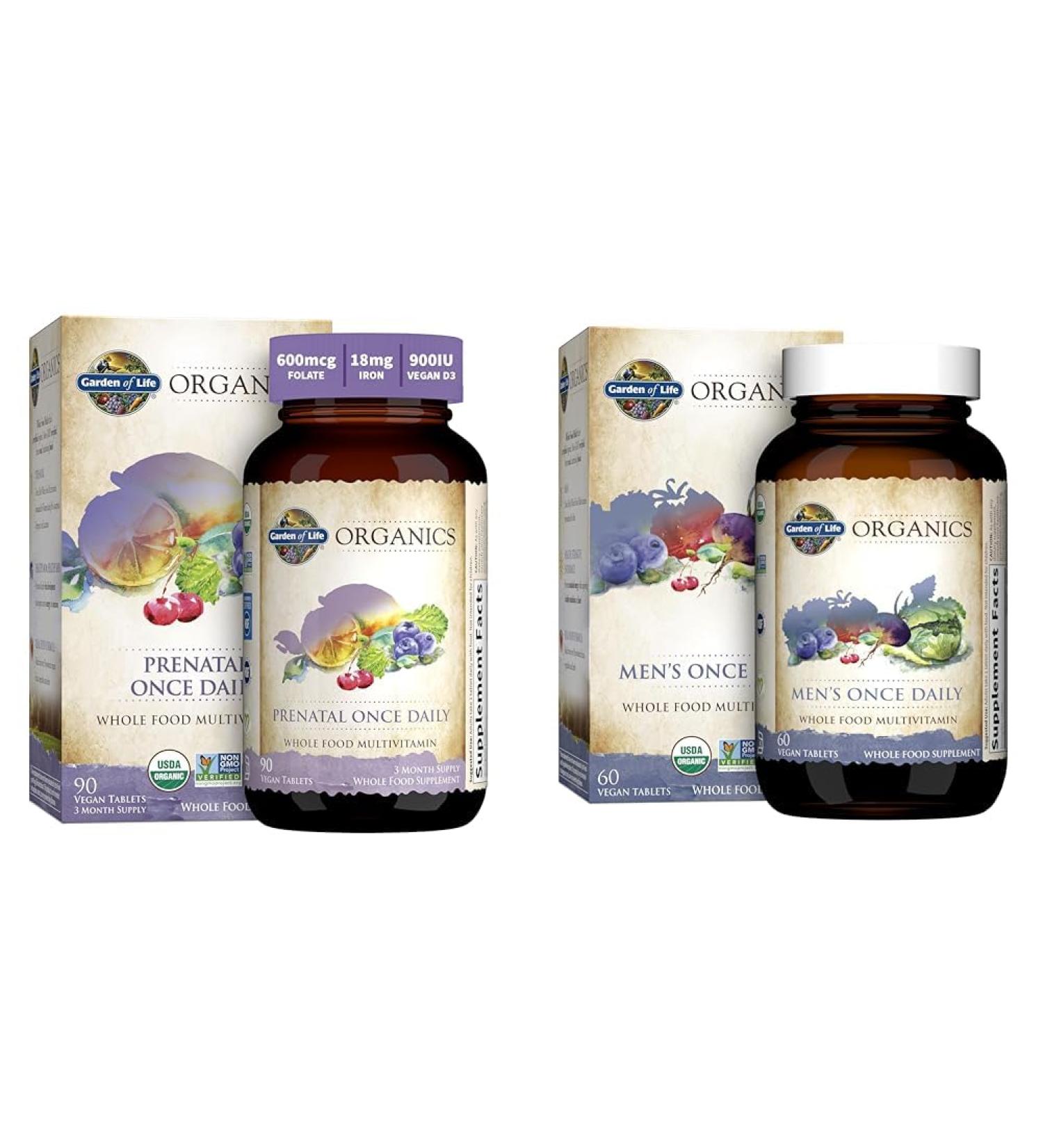 Garden of Life Organics Prenatal Vitamin Folate Energy Healthy Fetal Development & Men's Once Daily Whole Food Multivitamin Tablets - Buy Online on GoSupps.com