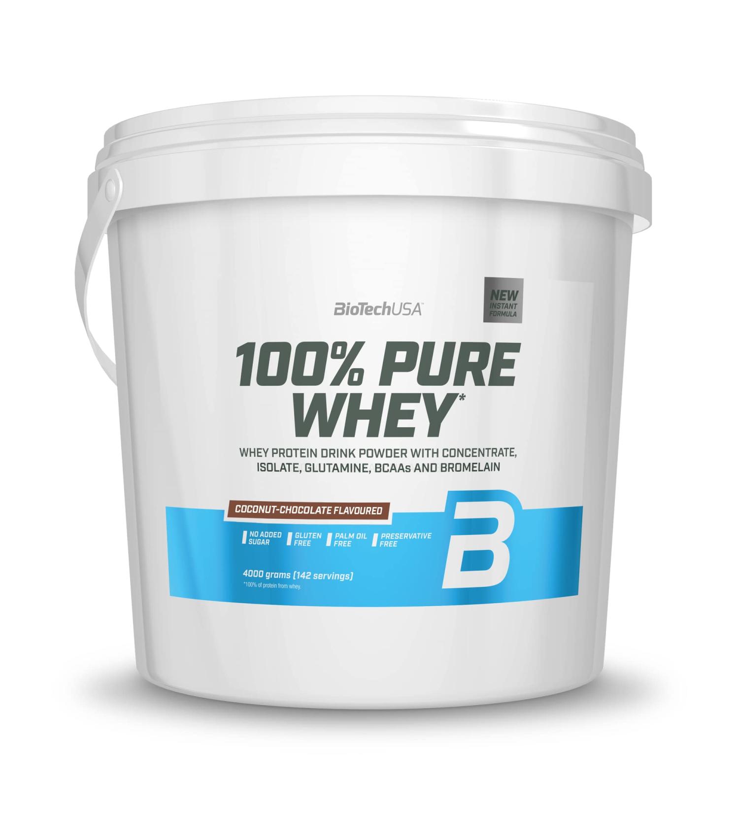 Biotechusa 100% Pure Whey Protein Powder - Gluten-Free 21g Protein per Serving BCAA & Glutamine - Coconut Chocolate Flavor 4 kg - Buy Online on GoSupps.com