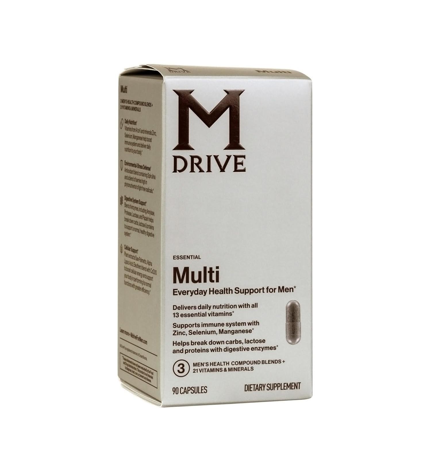 Mdrive Multivitamin for Men, Daily Multivitamin - Immune Health Support from Zinc, Selenium, Manganese & Vitamin D, Enzymes for Digestive Support, CoQ10 for Energy and Vitamin K2, 90 Capsules - Buy Online on GoSupps.com