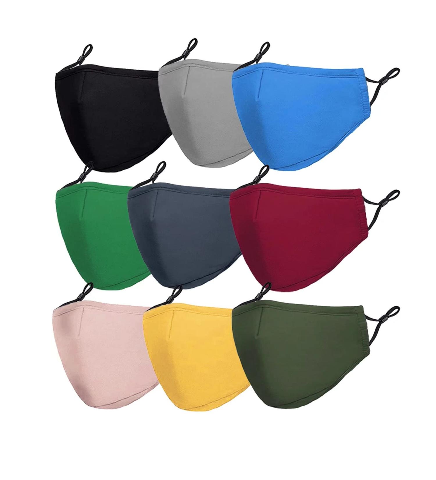 Kids Cloth Face Mask Reusable Washable 9 Pcs Adjustable Masks for School Boys Girls - 9 Count (Pack of 1) - Black, Light Gray, Royal Blue, Mint Green, Dark Gray, Cerise, Baby Pink, Olive Drab, Yellow - Buy Online on GoSupps.com