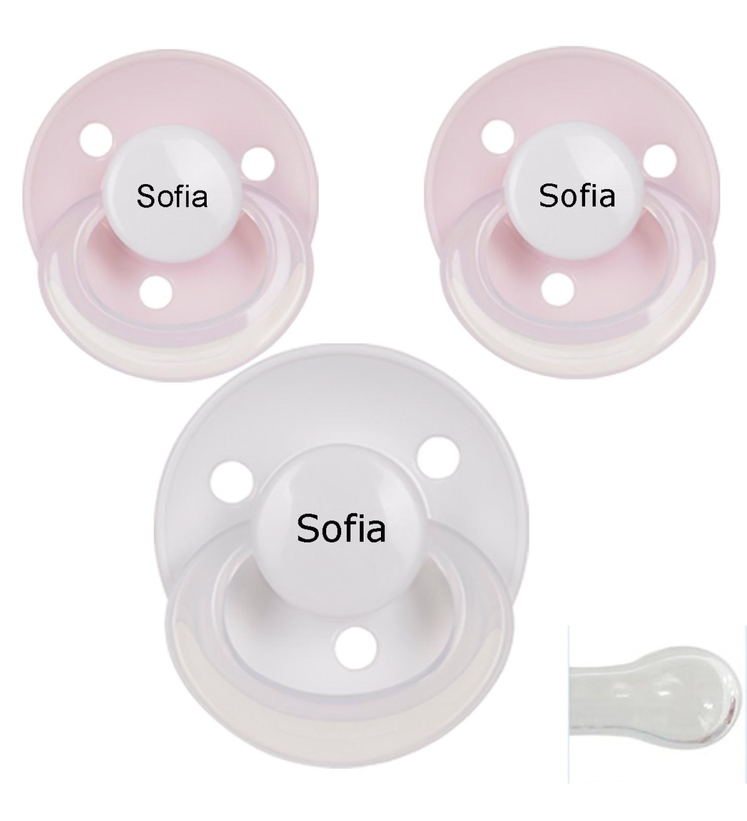 BabyNova pacifier with name round silicone (pack of 3) (2x pink + 1x white)