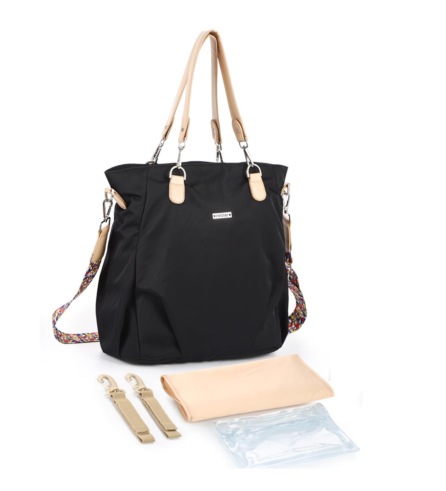 Sonarin Stylish Waterproof Baby Diaper Bag - Large Capacity Travel Bag with Shoulder Straps Stroller Hooks & Changing Pad - Black - Buy Online on GoSupps.com
