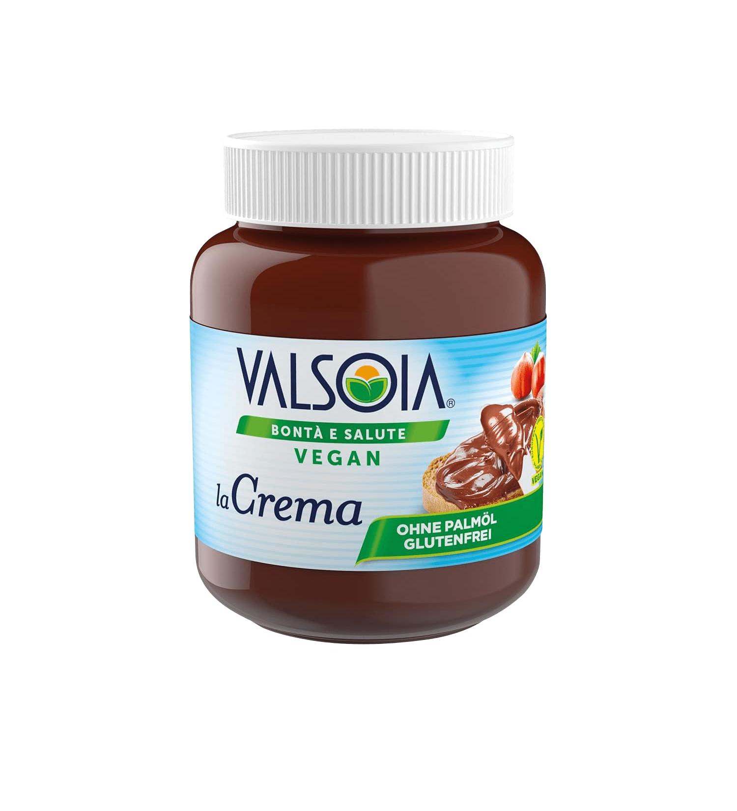Valsoia La Crema Pack of 2 vegan hazelnut cocoa and soy spreads 400g