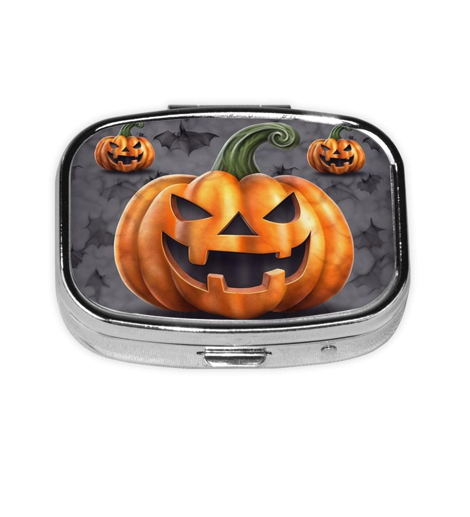 Shop Halloween Pumpkin Printed Square Pill Box - Portable Medicine Organizer for Travel - Buy Online on GoSupps.com