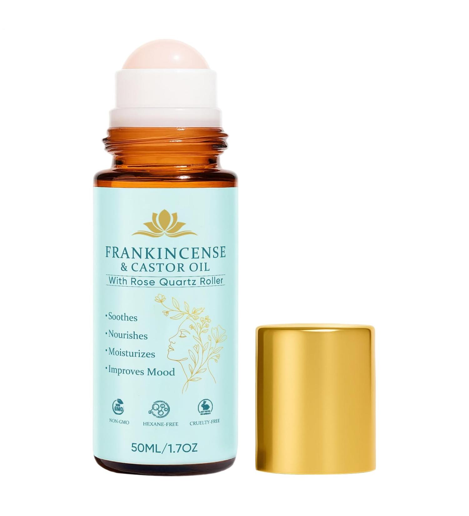  Aakluk Frankincense and Castor Oil - 50ml Castor Oil with Rose Quartz - Natural Cold-Pressed Moisturizing Oil for Face Neck Abdomen - Buy Online on GoSupps.com