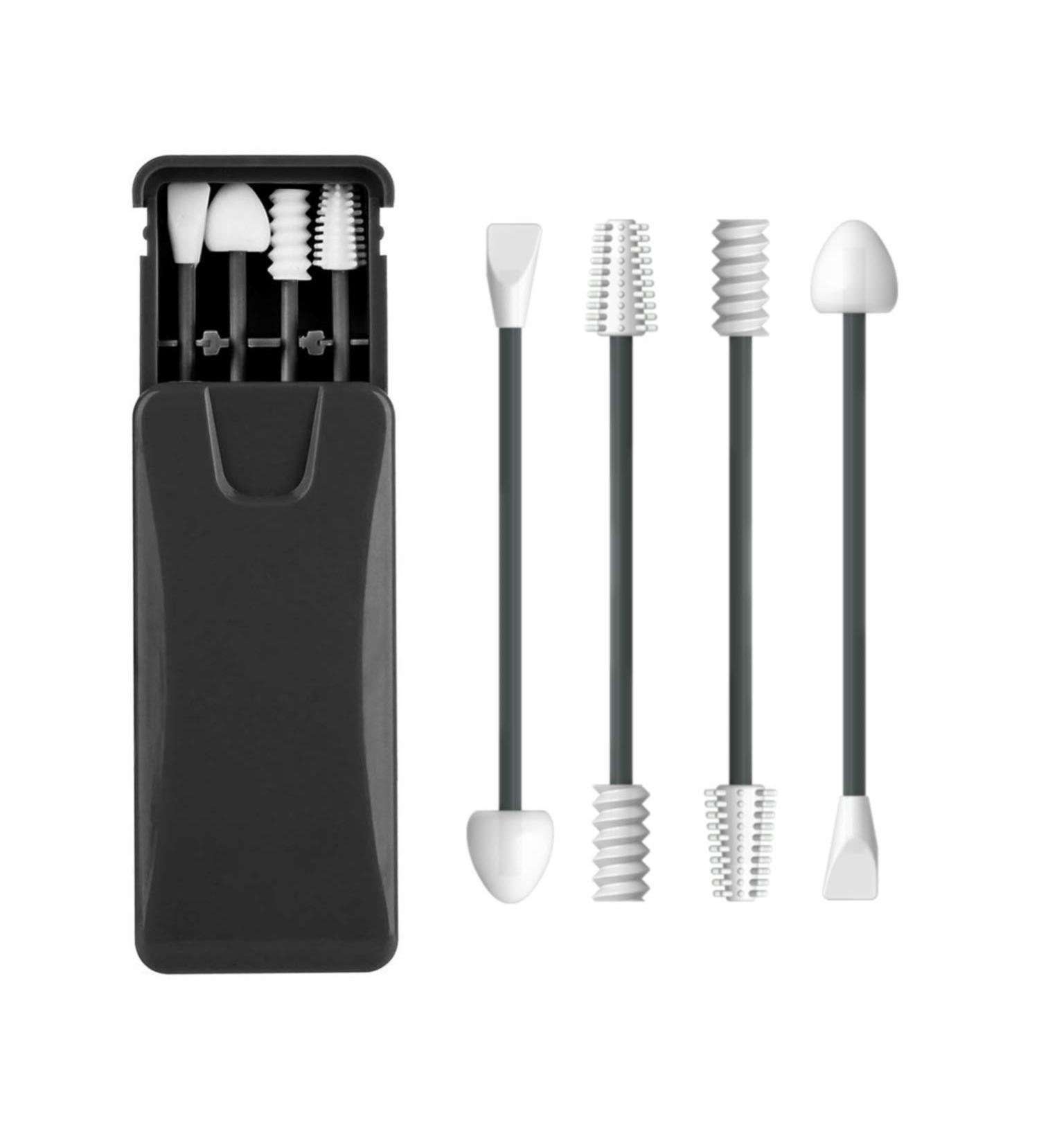 Upgraded Reusable Silicone Ear Swabs 4 Pcs - Black Love Shape Cotton Swabs for Ears Cleaning and Makeup Beauty - Buy Online on GoSupps.com