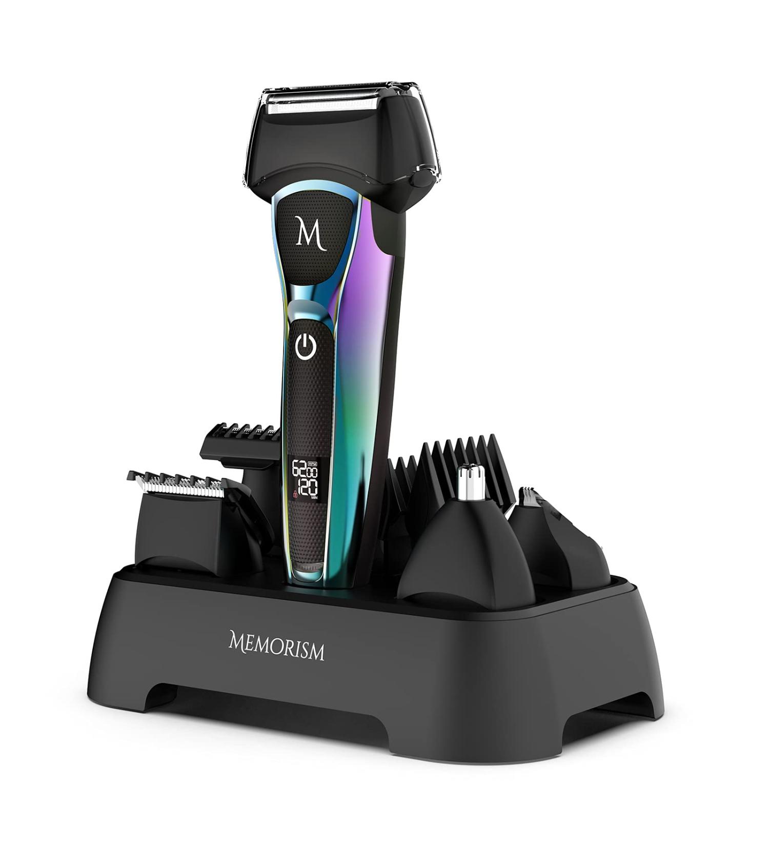 Memorism Men's Grooming Kit - Foil Shaver, Body Hair & Beard Trimmer - Rechargeable with LED Display - Blizz GS5 - Purple-Green Gradient - Buy Online on GoSupps.com