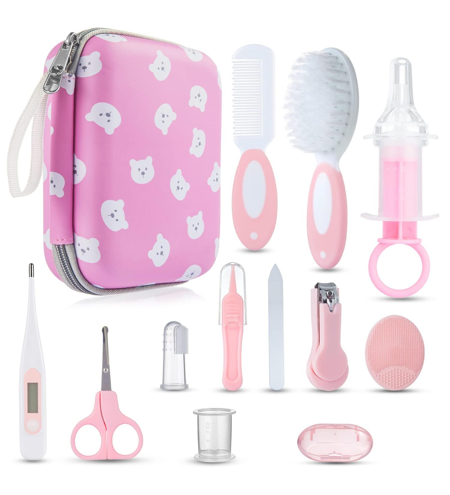 Lictin Baby Care Set 12-Piece | Newborn Essentials with Thermometer Nail Scissors Brush & Comb | Pink Baby Care Set - Buy Online on GoSupps.com