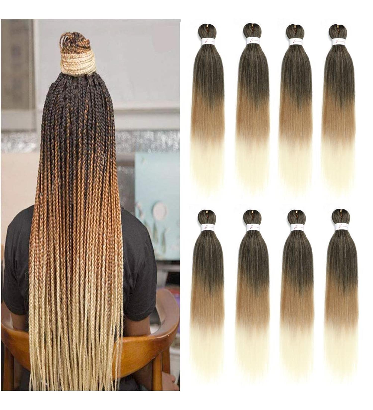 SHUOHAN 26 Inch Pre-stretched Braiding Hair Extensions 8 Pack - Yaki Texture Crochet Braids in 1B/27/613 Black to Light Brown to Beige - Hot Water Setting Synthetic Hair for Twist Braids - Buy Online on GoSupps.com
