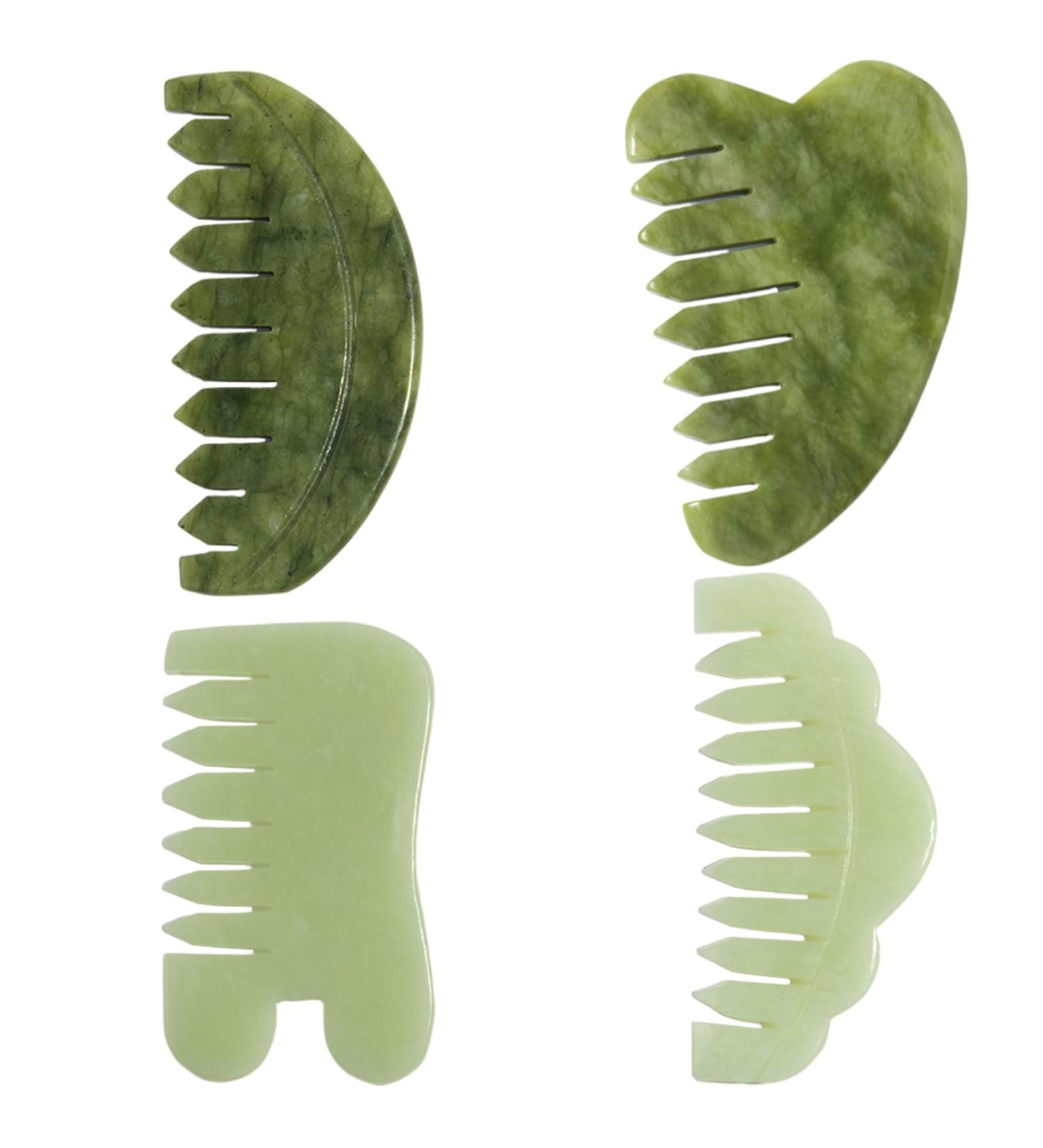 Natural Jade Gua Sha Comb Set - 4 Pcs Scalp Massager for Stress Relief | Smooth Jade Kamm for Head Face Hand & Leg Gifts - Buy Online on GoSupps.com