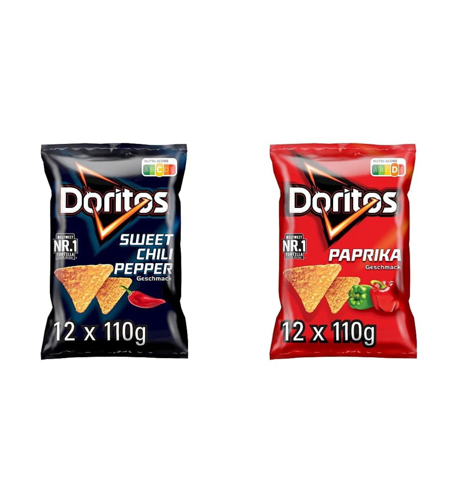 Doritos Sweet Chili Pepper Tortilla Nachos - Hearty Corn Snack Bundle (12 x 110g) - Delicious Sweet Chilli & Paprika Flavor - Buy Online on GoSupps.com