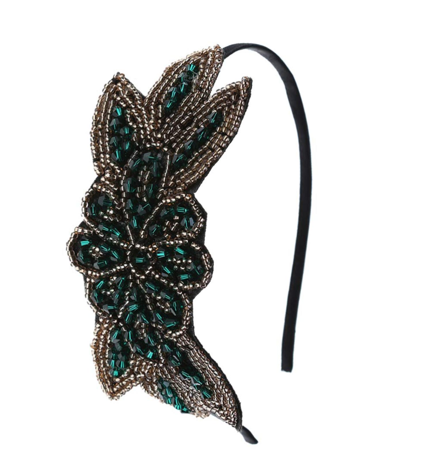 Minkissy Leaf Flapper Headband Retro 1920s Hairband Beaded Headbands Gothic Crystal Headband Elastic Rhinestone Headbands 1920s Headband Pearl Hair Ties Party Headwear Bride Antique Fashion Green - Buy Online on GoSupps.com