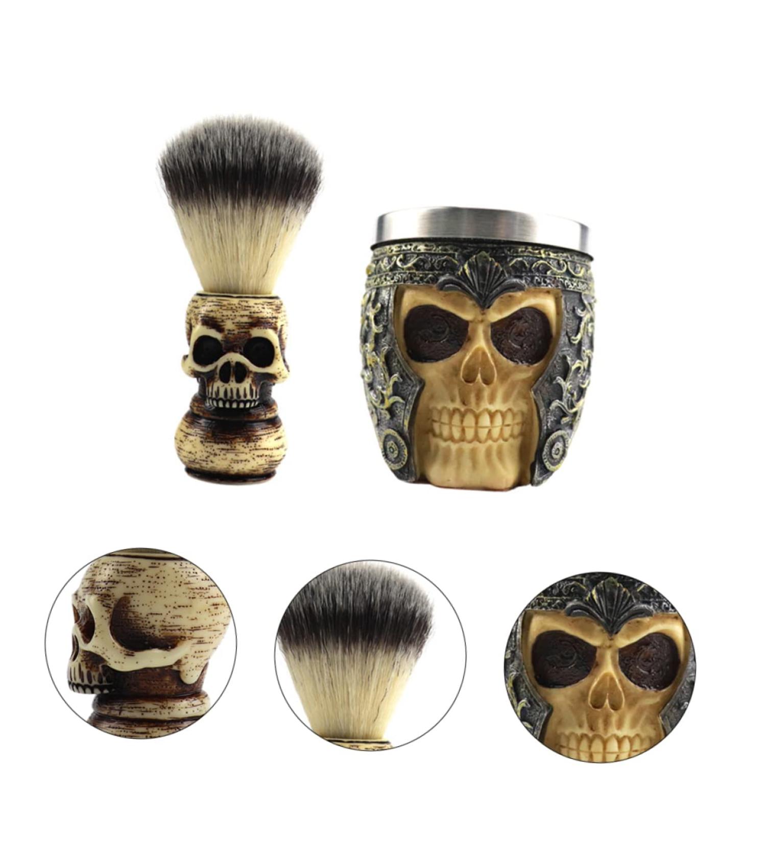 Frcolor Skull-Beard Brush Set | Vintage Shaving Cup & Synthetic Razor Brush for Men - Buy Online on GoSupps.com