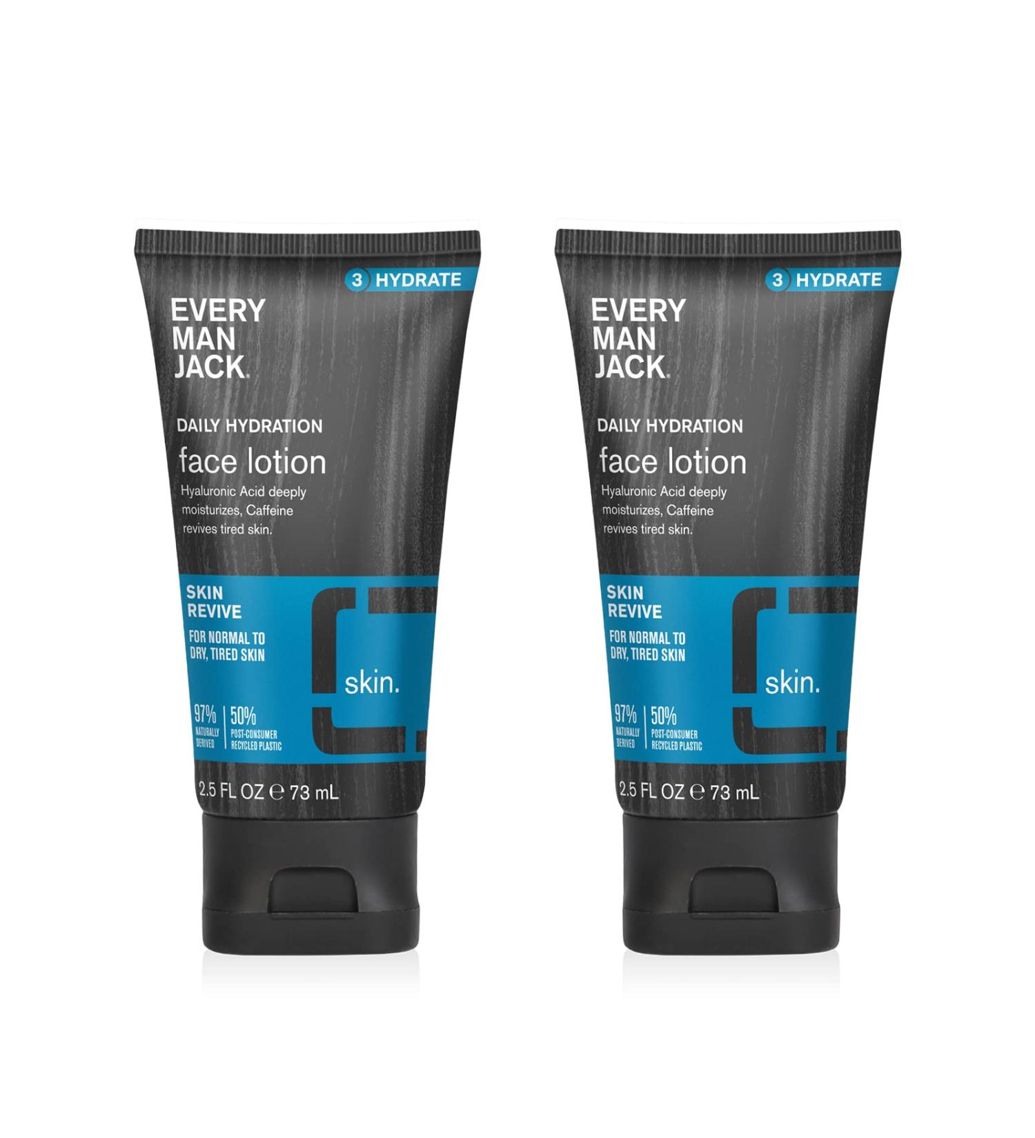 Every Man Jack Daily Hydration Face Lotion for Men - Hyaluronic Acid, Caffeine, Green Tea - 2.5 oz Twin Pack - Buy Online on GoSupps.com