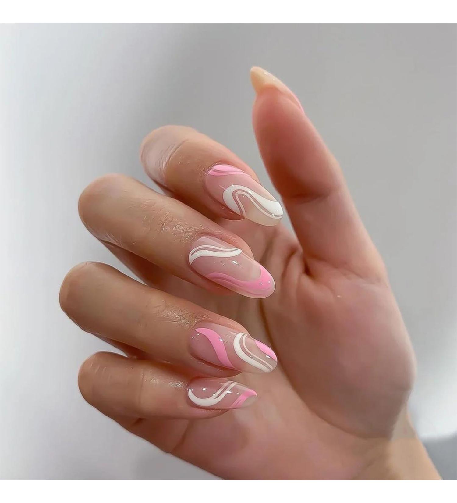 24Pcs/Set Pink Leaves Coffin Kawaii Press-On Nails Seamless Removable Fake Nails Capsule False Nail Supplies for Professionals Fake Nails-W011