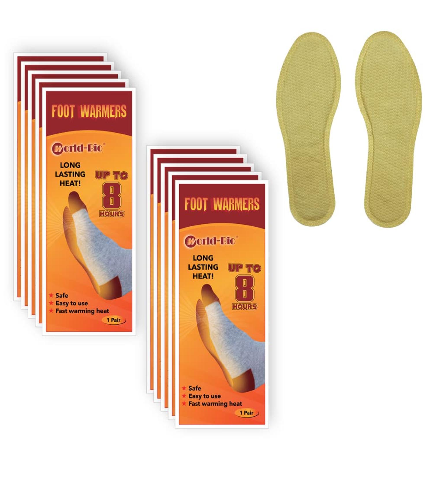 World-Bio Disposable Insoles - Long-Lasting Foot Warmers | 12+ Hours of Odorless Air-Activated Comfort | 7/10/16/20/40 Pairs Available - Buy Online on GoSupps.com