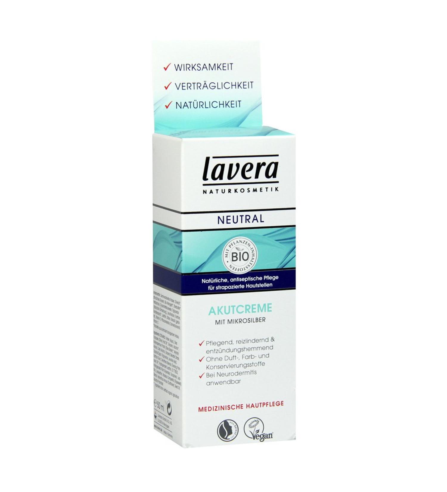 Lavera neutral acute cream with microsilver strained skin neurodermatitis vegan organic plant active ingredients natural cosmetics natural & innovative skin care cream 1 Pack (1 x 50 ml)