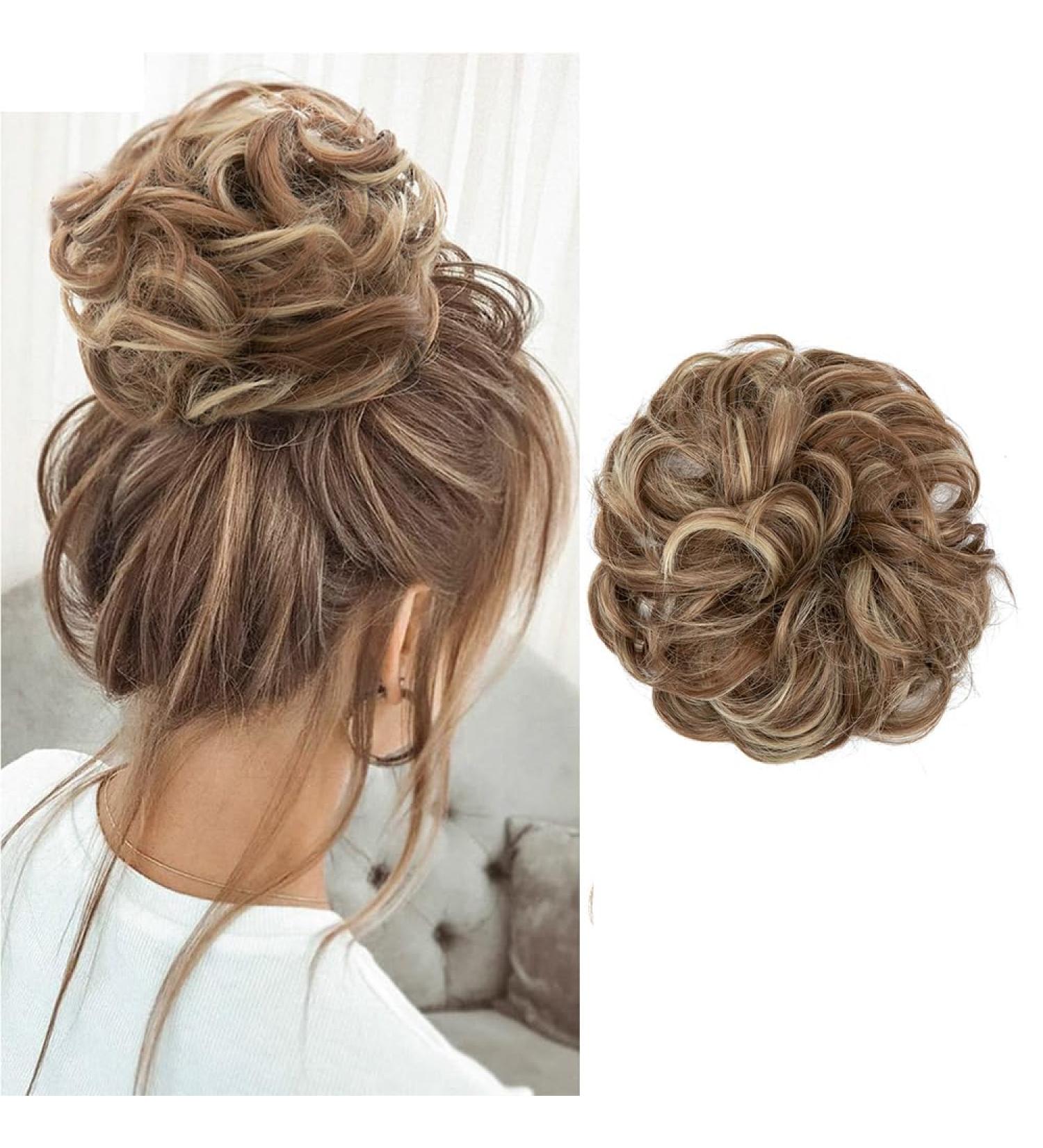 Buy Messy Bun Hair Extensions with Rubber Band - Large Synthetic Ponytail Hair Parts (12h24# Light Gold Brown & Pale Gold Blonde) - Buy Online on GoSupps.com
