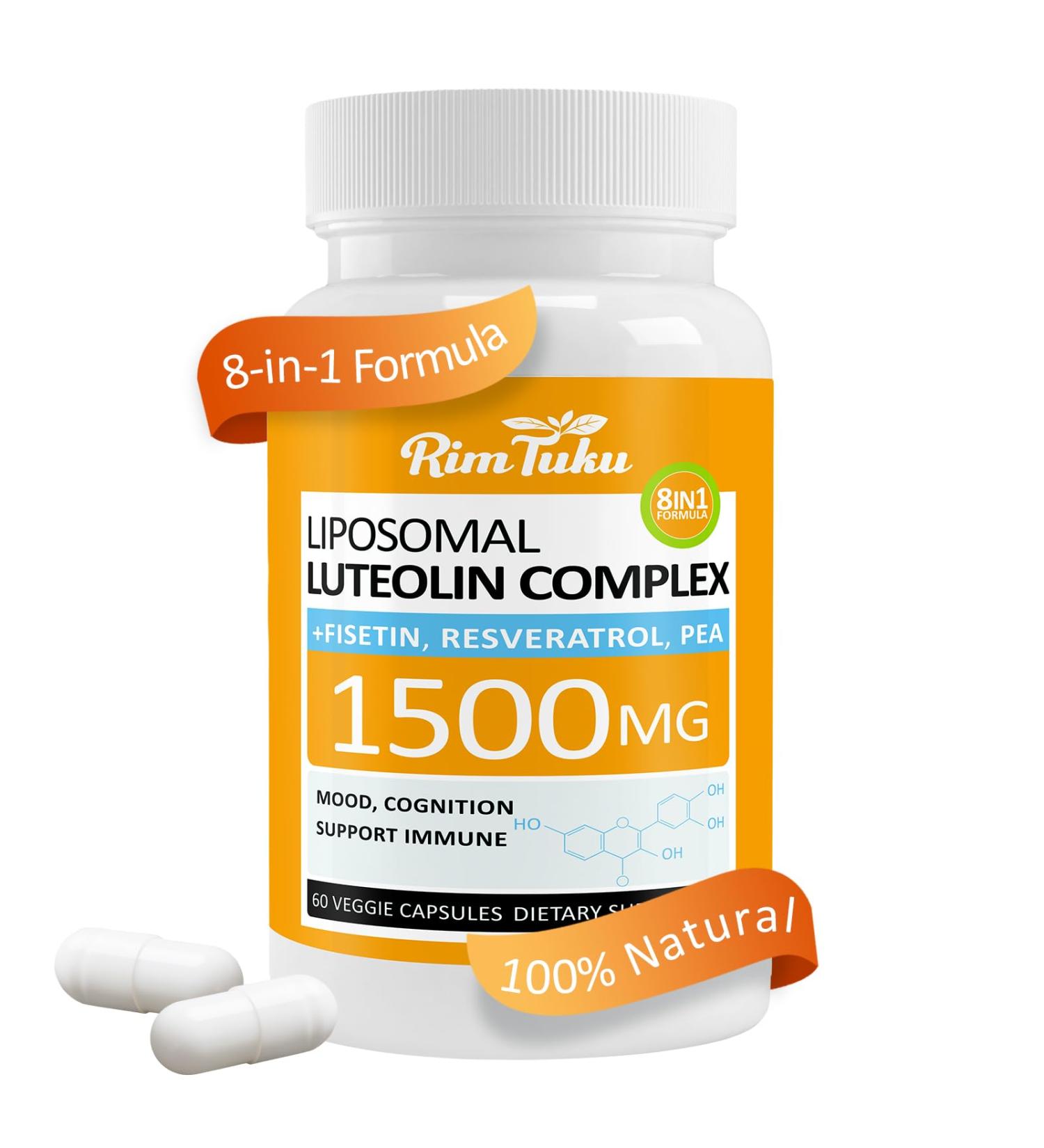 1500MG Liposomal Luteolin Supplement 8-in-1 Formula with Fisetin Pea Turmeric Potent Flavonoid Absorption-Optimized Actives for Brain 60 Capsules 60 Count (Pack of 1) - Buy Online on GoSupps.com