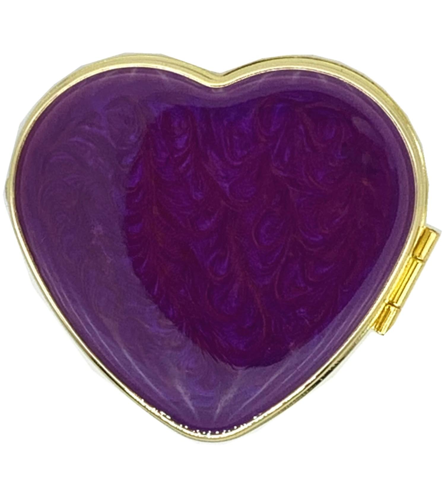 Vintage Pill Organizer Portable Compact Cute Retro Pill Box Metal Pill Case for Purse/Pocket to Hold Vitamins/Tylenol/Supplements/Fish Oil/Meds/Tablet(Noble Purple Love Heart with Mirror) Purple Heart