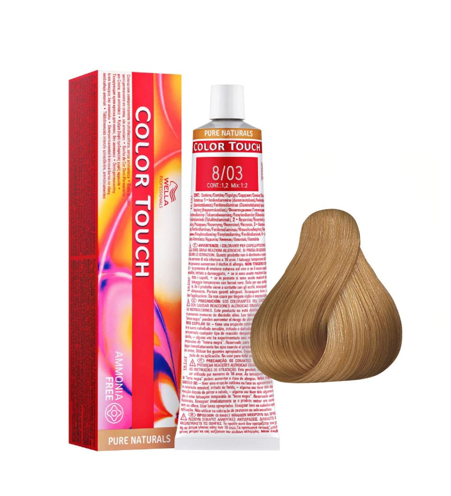 Wella Professionals 8/03 Wella Color Touch Pure Naturals Intense Golden Light Blonde 60ml Ammonia Free