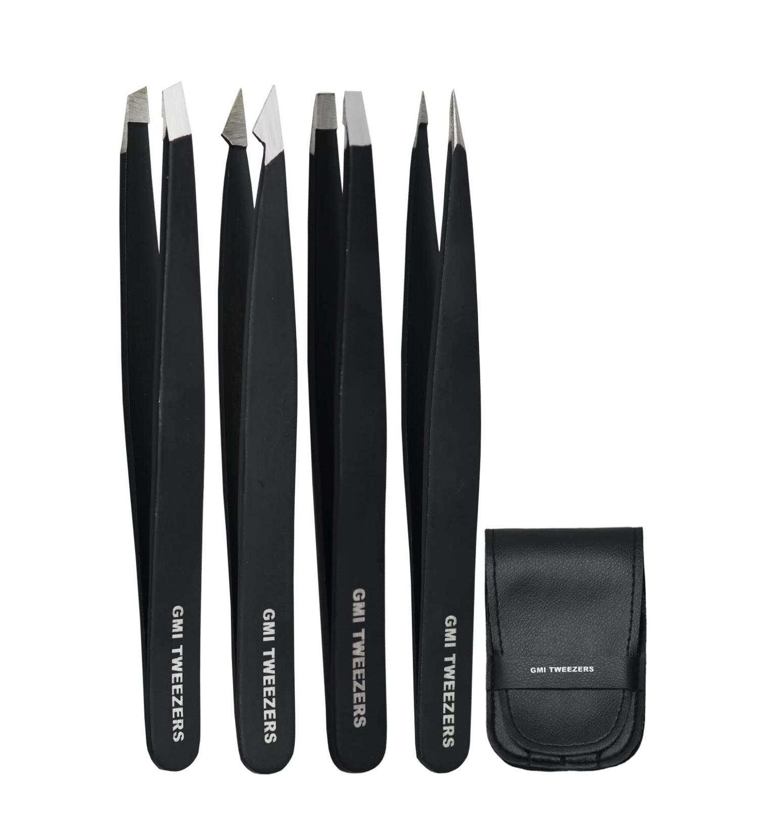 Set of 4 Professional Stainless Steel Eyebrow Tweezers for Facial Hair Removal - For Women and Men - Eyebrow Trimming and Precision Plucking - Buy Online on GoSupps.com