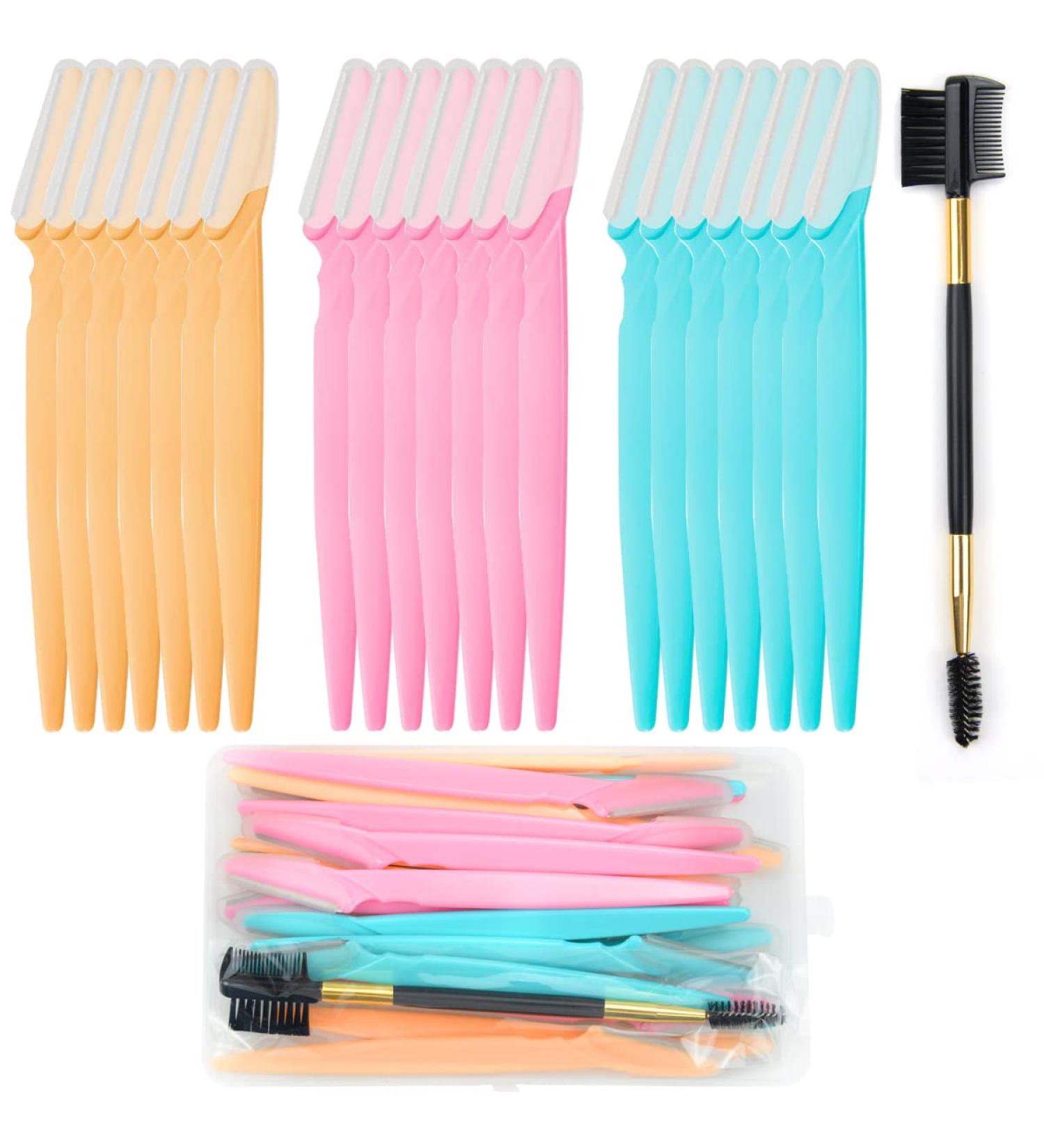 21 PCS Eyebrow Razors & Face Shavers Kit for Women and Men - Microblading & Dermaplaning Blades with Storage Box and Eyelash Brush - Buy Online on GoSupps.com