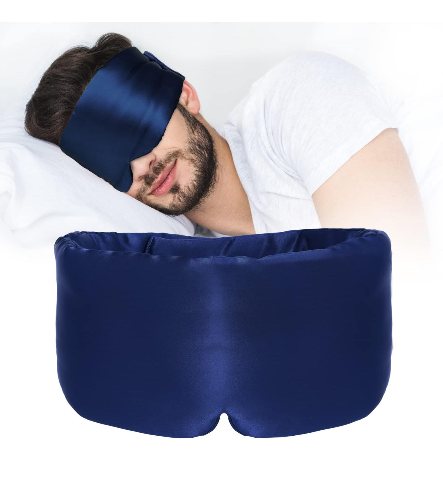ATREEEBAG Silk Sleep Mask | Unisex 100% Skin-Friendly Silk Eye Mask | Adjustable Night Mask for Home & Travel | Navy Blue - Buy Online on GoSupps.com