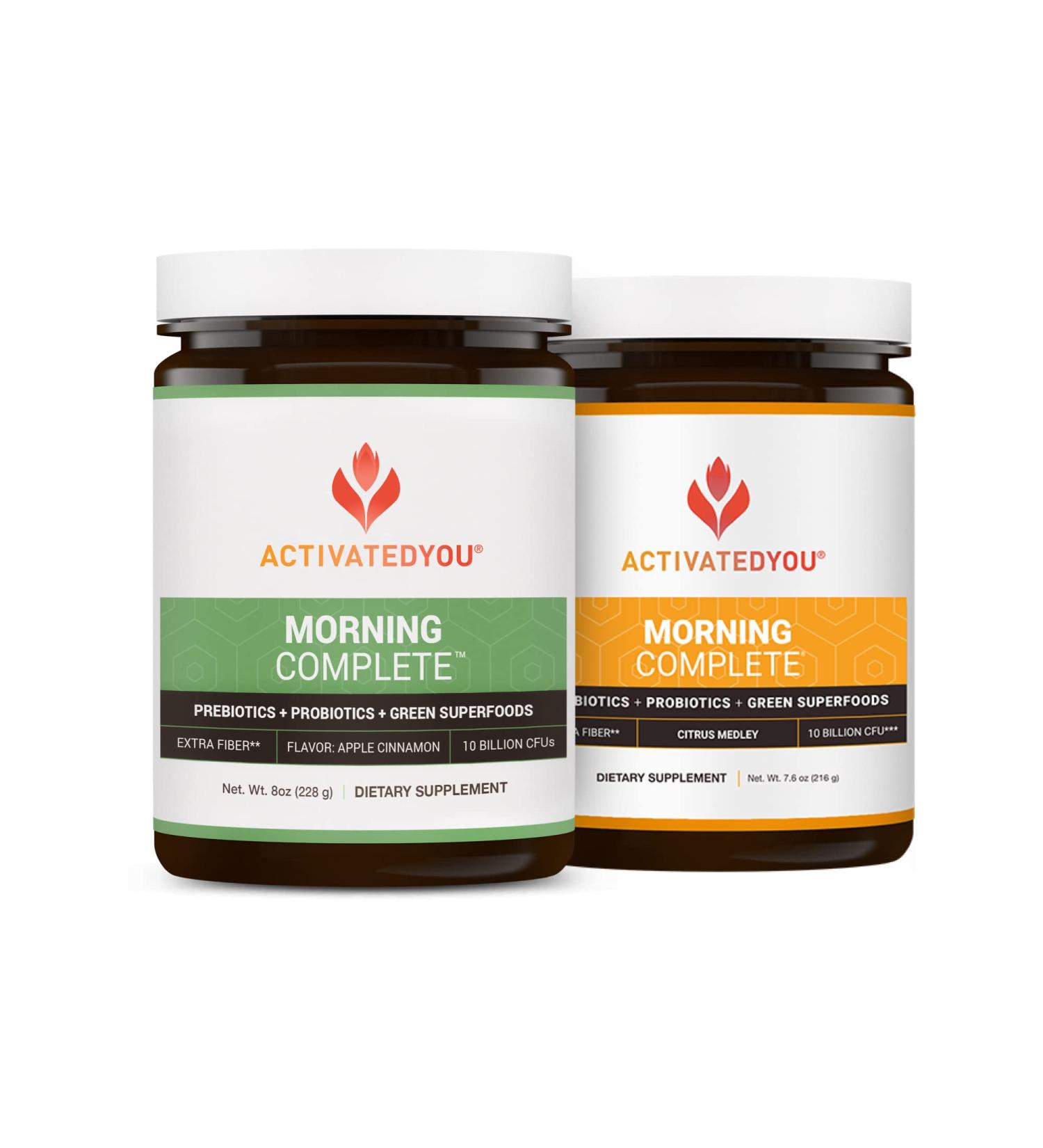 ACTIVATEDYOU Morning Complete Daily Wellness Drink with 10 Billion CFUs Prebiotics Probiotics and Green Superfoods 30 Servings Apple Cinnamon + Citrus Flavor Bundle - Buy Online on GoSupps.com