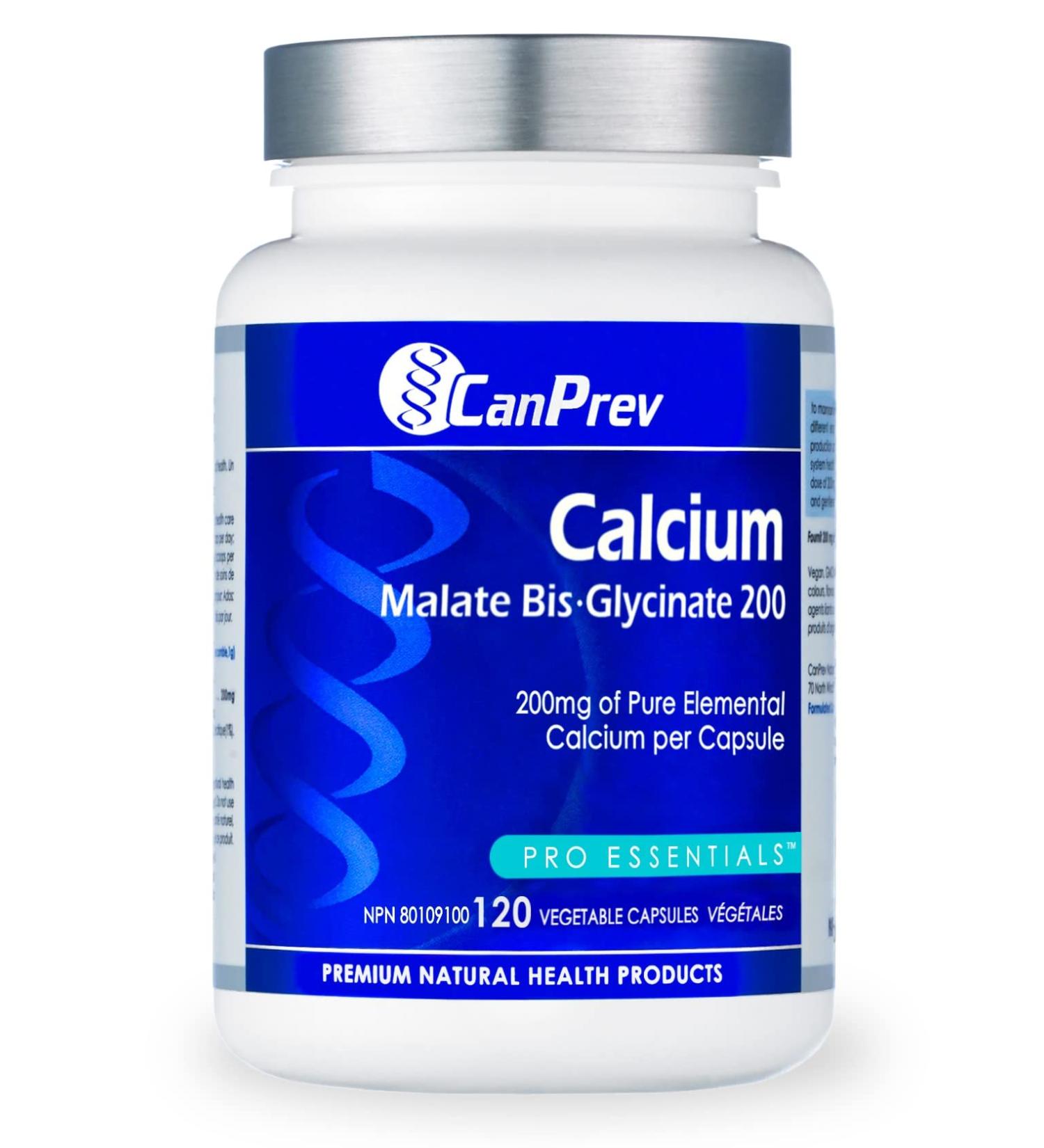 CanPrev Calcium Malate Bis-Glycinate Supplement | 120 Capsules | Therapeutic 200mg Elemental | Ideal for Healthy Bones Teeth Muscle Cramps Promote Relaxation & Digestive System - Buy Online on GoSupps.com
