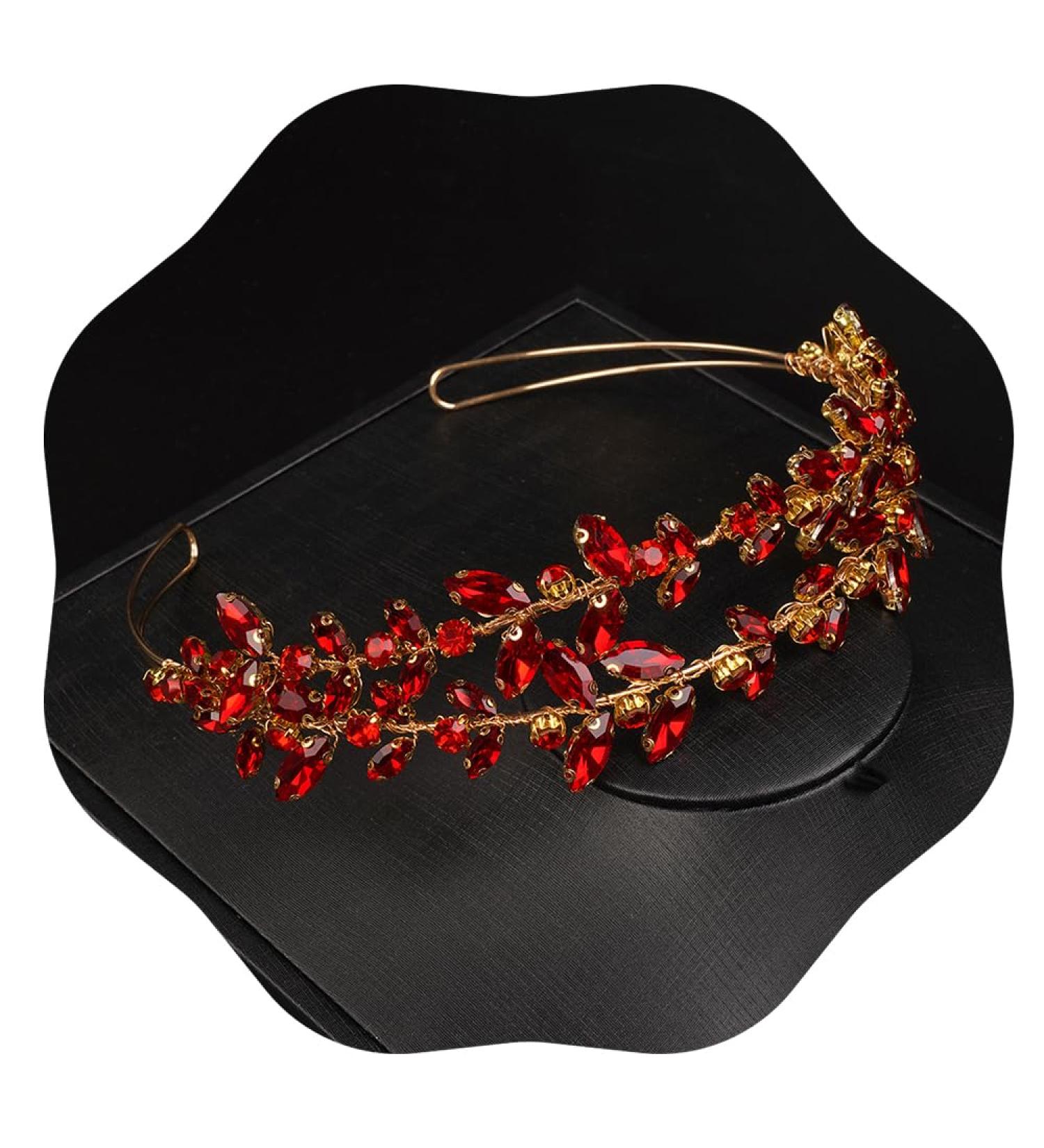 JWICOS Crystal Wedding Headband Tiara Bridal Rhinestone Headpiece Wedding Hair Accessories Tiara for Women and Girls Red Gold - Buy Online on GoSupps.com