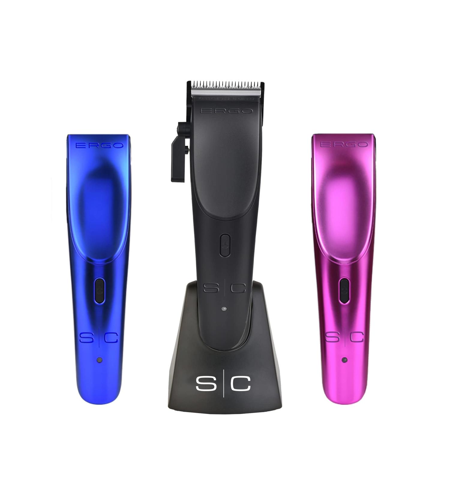 StyleCraft Ergo Professional Microchipped Magnetic Clipper - 5 Guards Charging Stand & 3 Customizable Lids (Black Pink Blue) - International Shipping Available - Buy Online on GoSupps.com