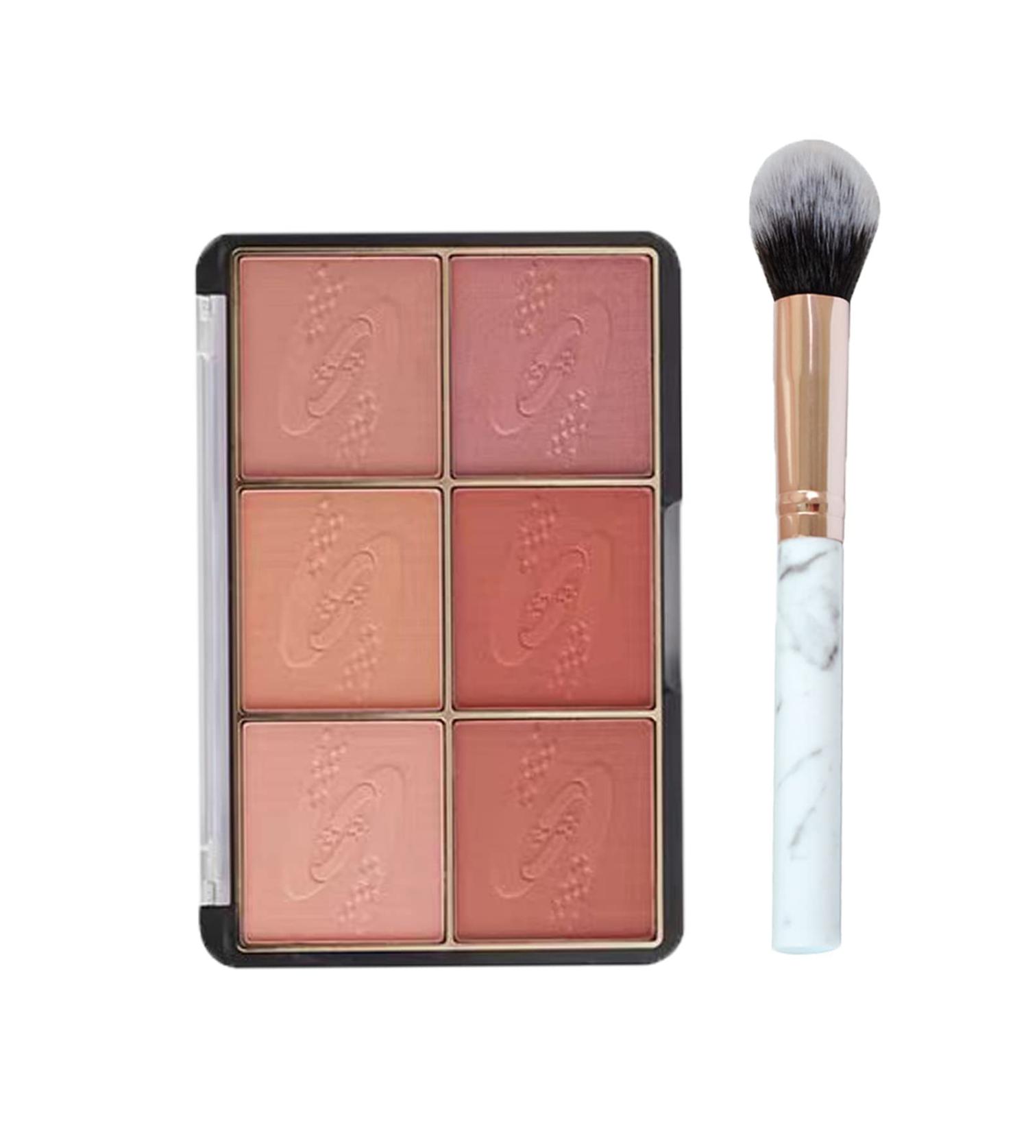 Paminify 6 Colors Matte Mineral Blush Palette for Contouring and Highlighting with Marble Brush - Bright Shimmer for Cheeks, Lips, and Eyes - Buy Online on GoSupps.com