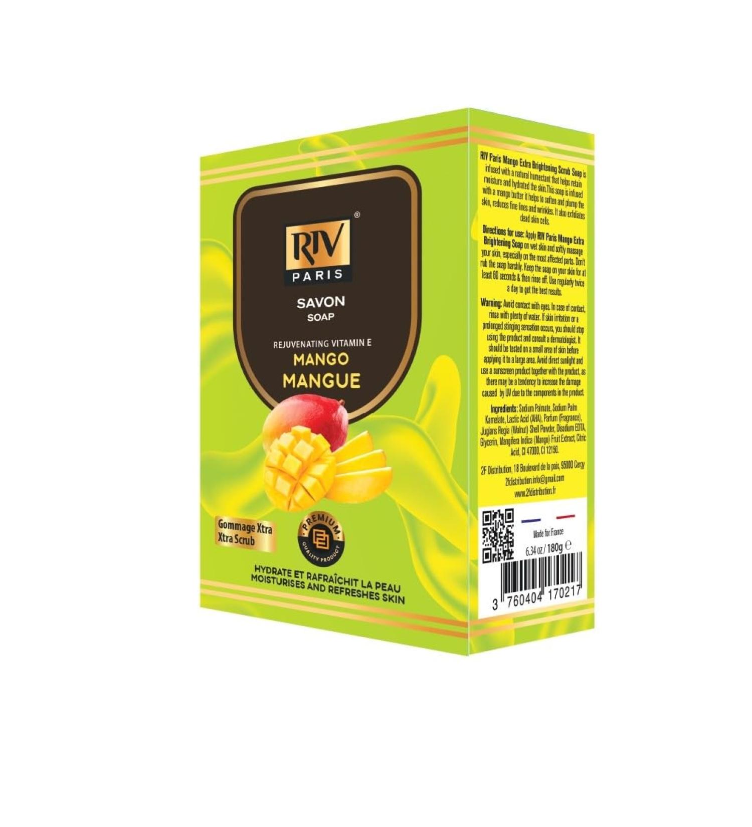 RIV Paris 180g Skin Lightening Soap with Vitamin E and Mango - 180g - Moisturizes and Refreshes the Skin