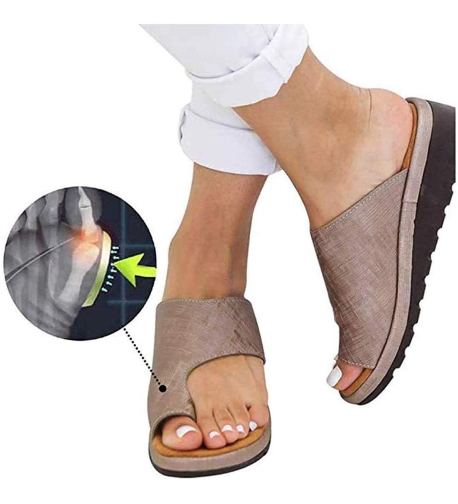 Comfortable Women's Platform Sandals - Orthopedic PU Leather Shoes for Bunion Correction | Flat Sole & Large Toe Design - Perfect for Family & Friends - Buy Online on GoSupps.com