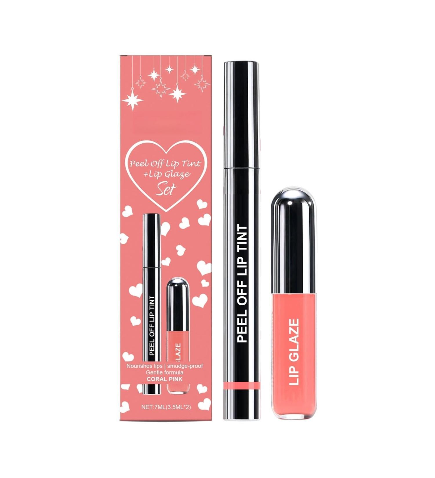  G n rique Peel-Off Lip Tint with Gloss - Nourishing Anti-Stain Plumping Effect - Long-Lasting Lightweight Easy to Apply - Coral Pink - 2-in-1 Set (7ml) - Buy Online on GoSupps.com