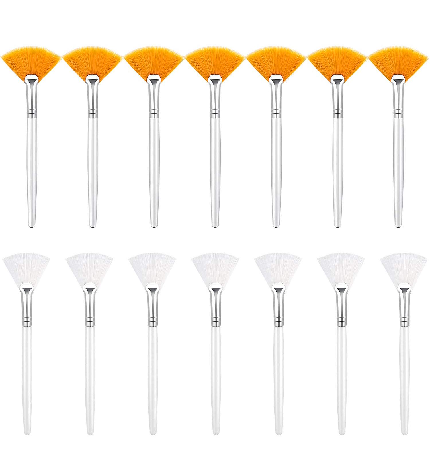 14-Piece Fan Brushes Set for Facial & Acid Application - Soft Makeup Tools for Mud & Cream - Yellow & White - 5.82 Inches - Buy Online on GoSupps.com