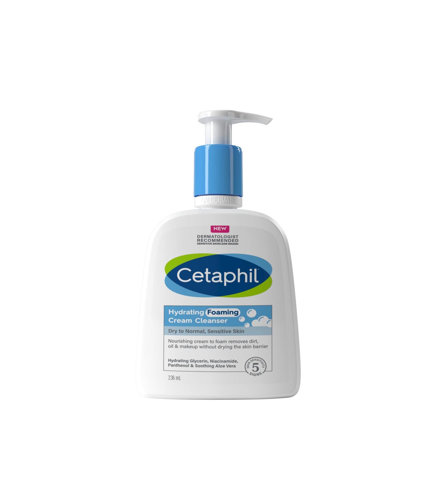 Cetaphil Hydrating Foaming Cream Cleanser 236ml with Niacinamide - For Normal, Dry, Sensitive Skin - Vegan-Friendly - Buy Online on GoSupps.com