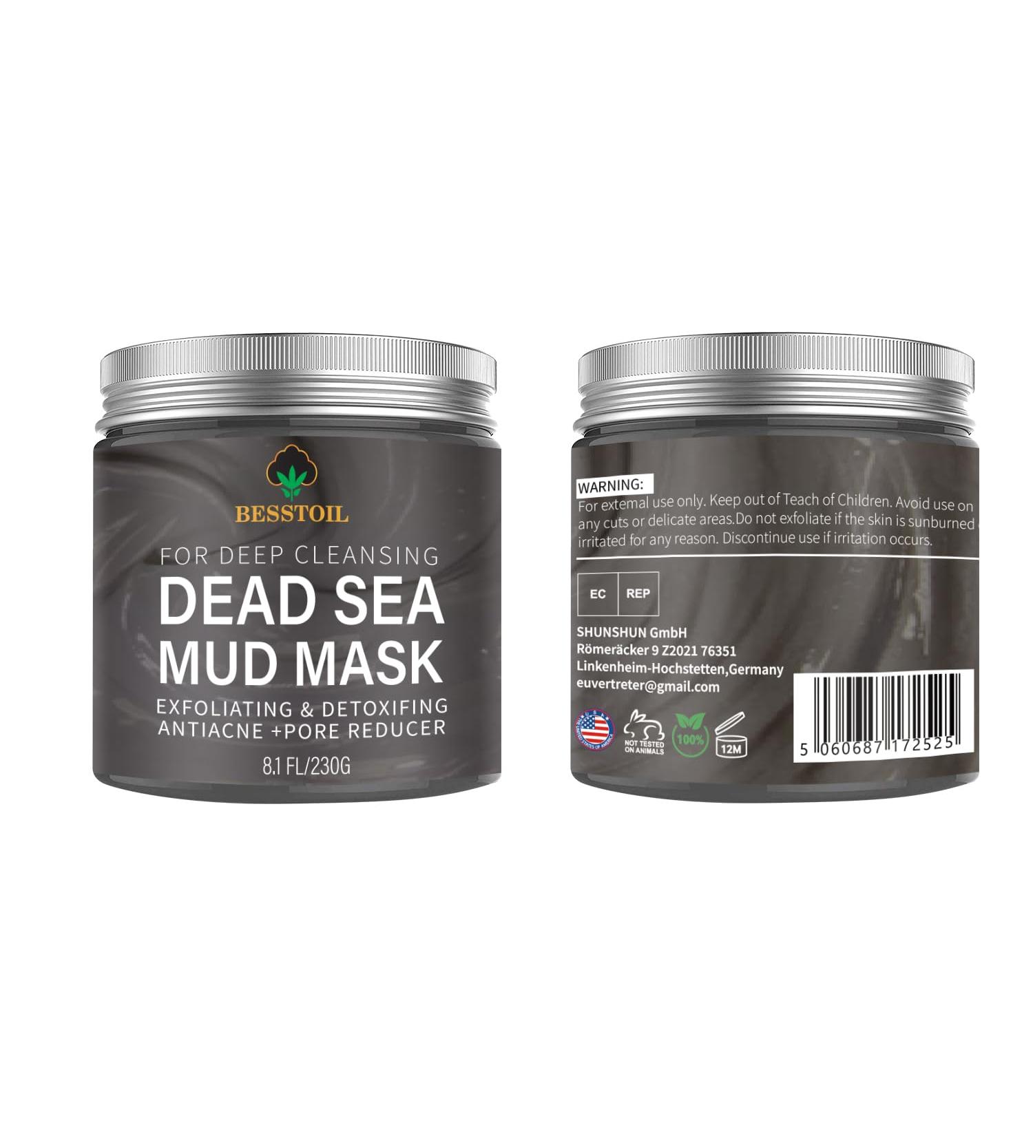 Besstoil Dead Sea Mud Mask for Face and Body Natural & Vegan Cruelty-Free Cosmetic - Mineral-Rich Hydrates Detoxifies & Deeply Cleanses Skin for Men & Women 230g - Buy Online on GoSupps.com