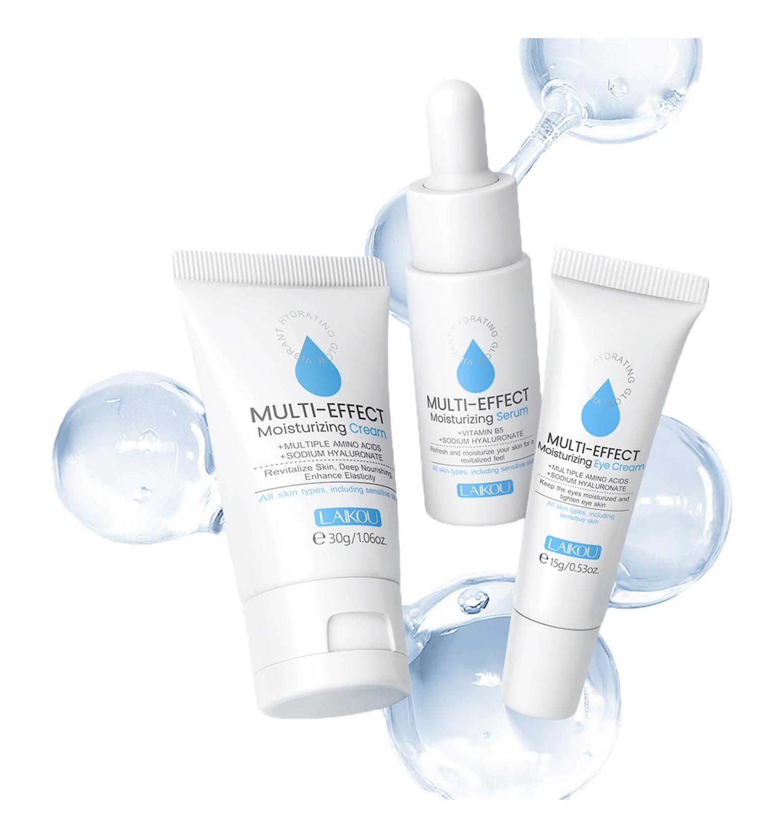 Mini Hydrated Skin Care Kit 3 in 1 Hydrating Routine Set Skin Care Gift Set with Serum Eye Cream Moisturizer for Dry Combination Skin - Buy Online on GoSupps.com