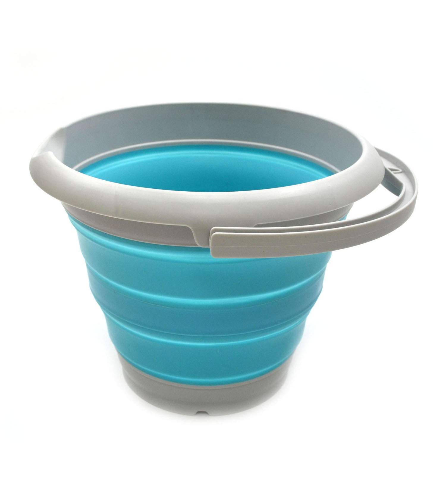 SAMMART 5L Collapsible Plastic Bucket - Portable Fishing Water Pail - Grey/Bright Blue - Buy Online on GoSupps.com