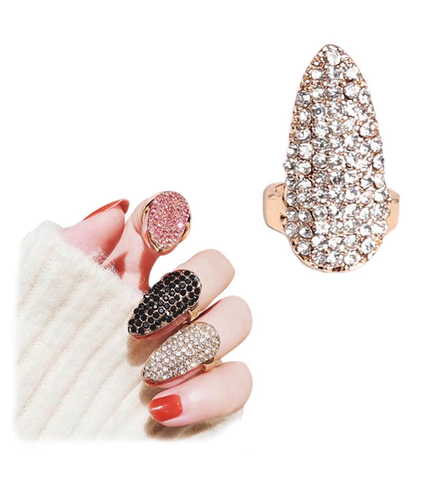 Trendy Glitzer-Crystal Finger Tip Rings for Women | Colorful Sparkling Nail Rings | Perfect for Parties & Special Occasions - Buy Online on GoSupps.com