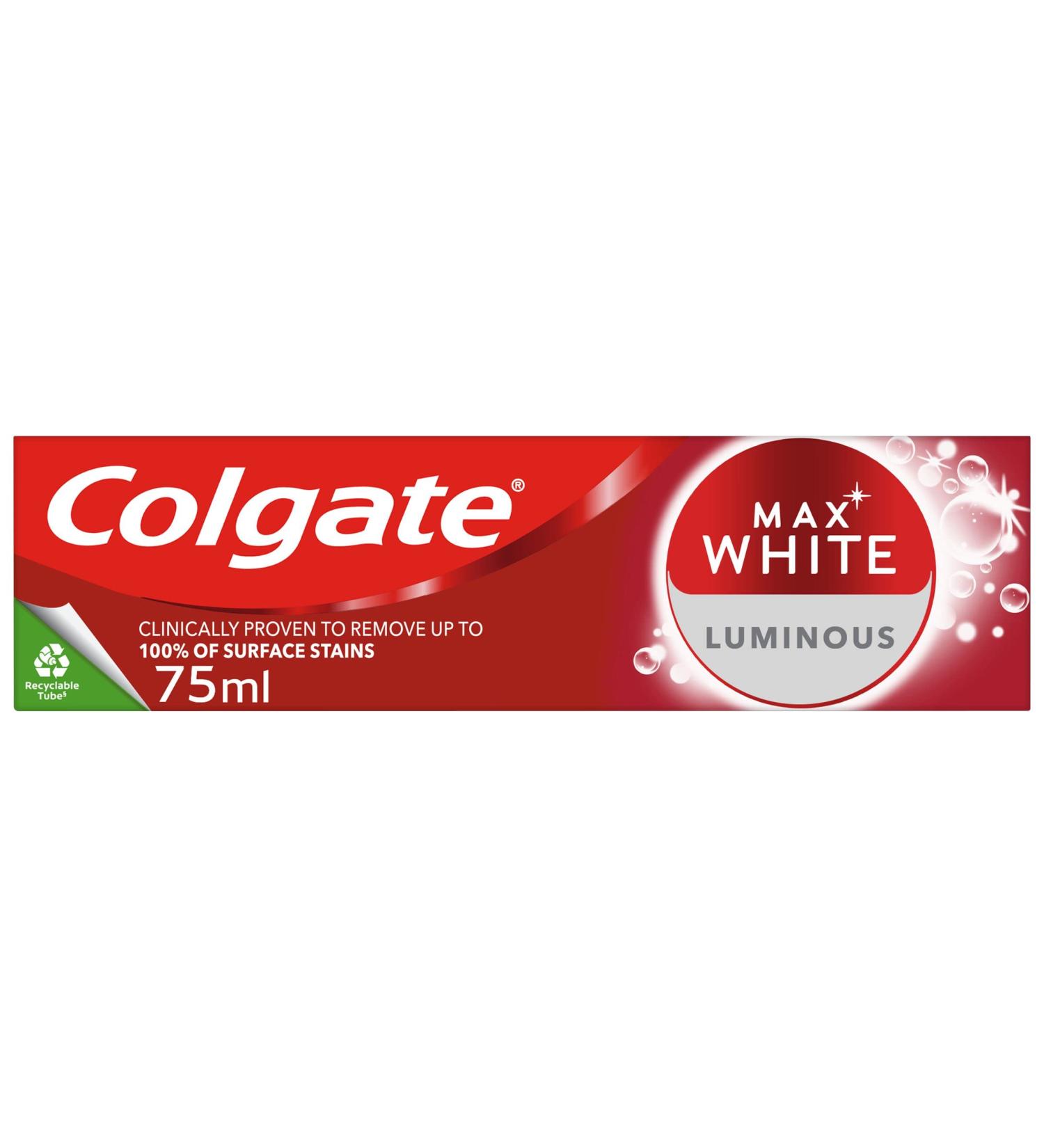 Colgate Max White Luminous Toothpaste 75ml - Teeth Whitening Formula - Removes 100% of Surface Stains - Pack of 1 - Buy Online on GoSupps.com