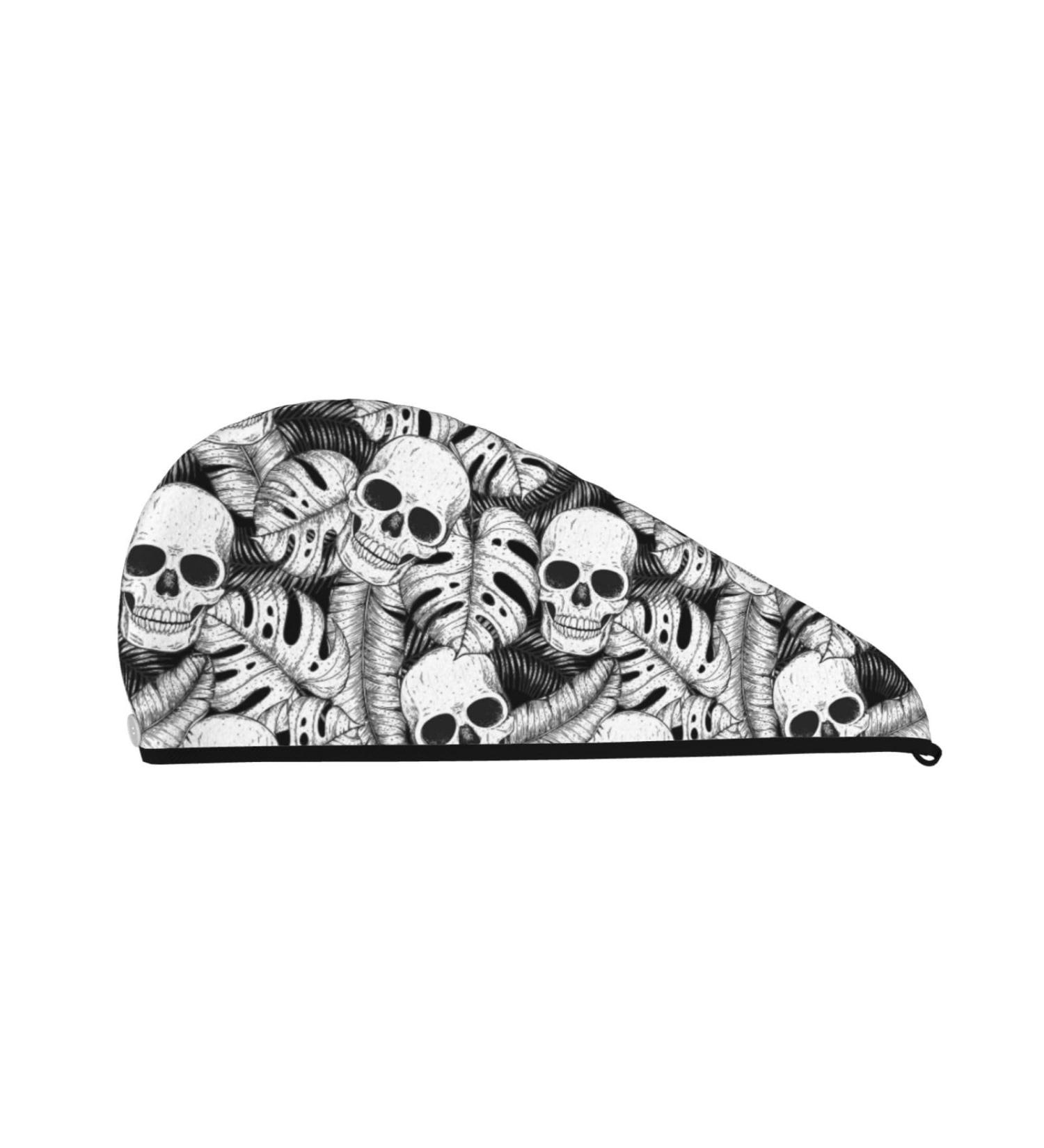 Hair Towel Wrap - Quick-Dry Turban with Button | Skull & Palm Leaves Design for Effortless Hair Drying - Buy Online on GoSupps.com