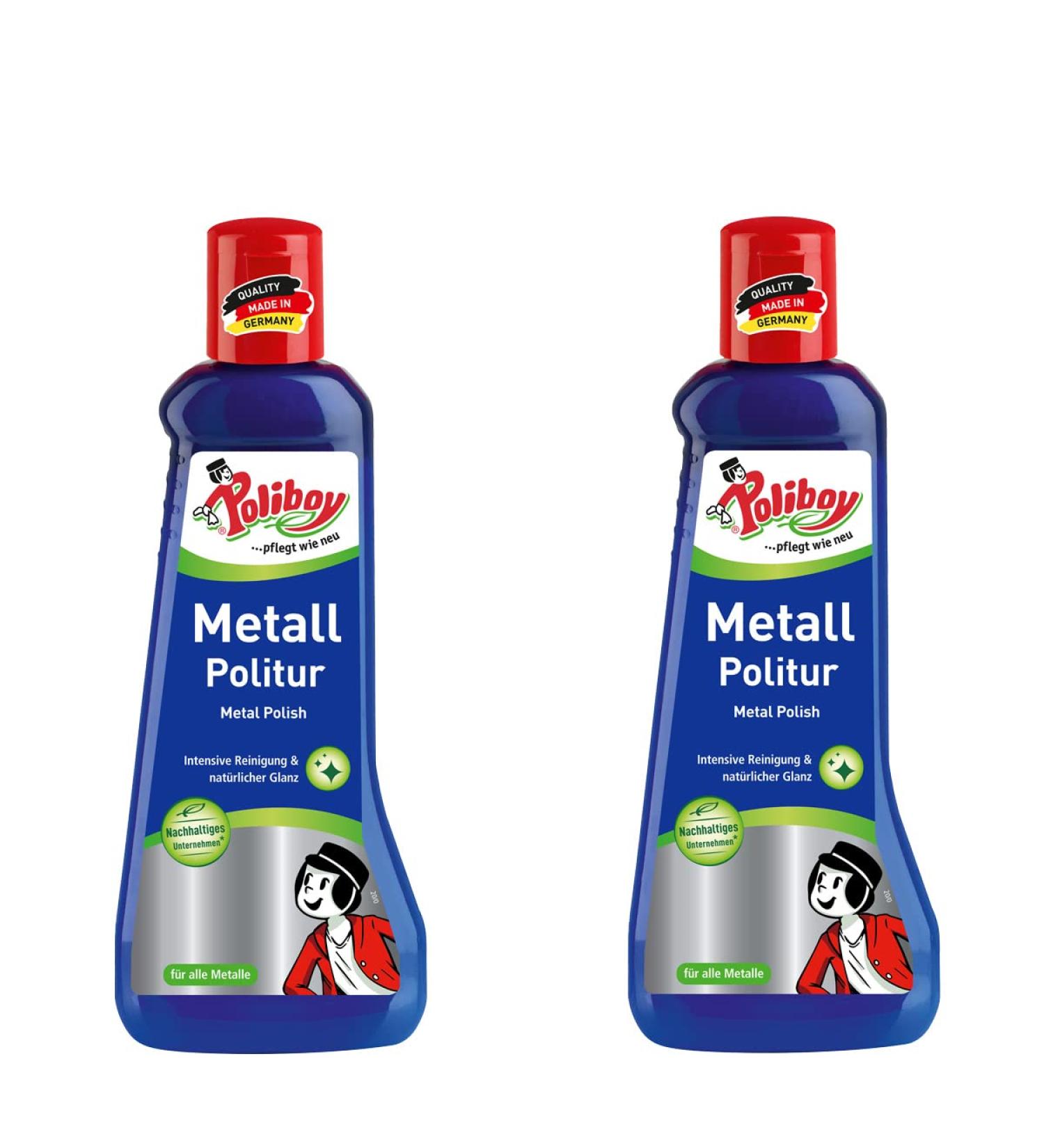 Poliboy - metal polish - cleaning and maintaining metals - with start -up protection - 2x200ml - Made in Germany 200 ml (2 Pack)