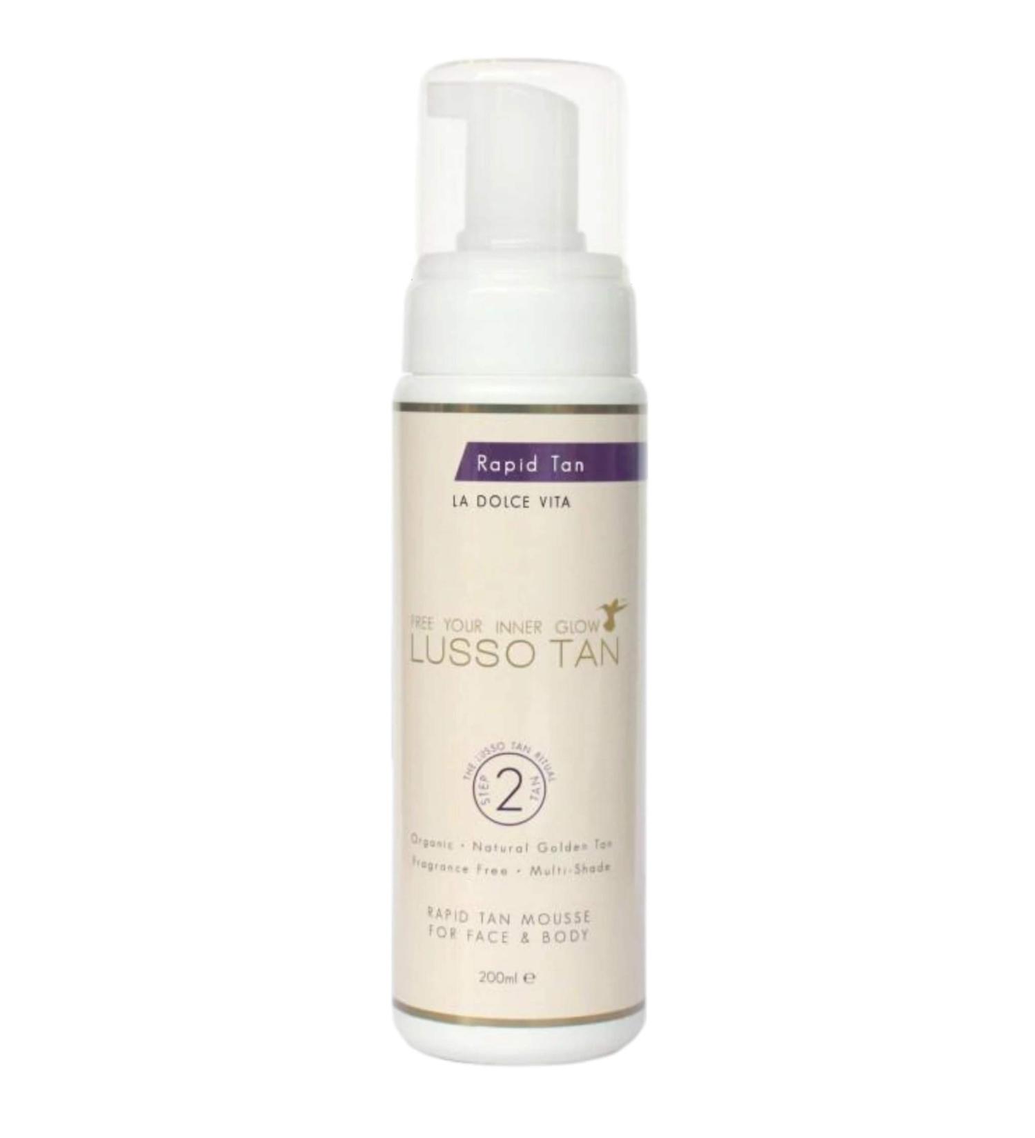 Lusso Rapid Self Tan Mousse for Face and Body Organic Vegan and Cruelty-Free False Tanning Body Mousse. Instant-drying. Streak-free Flawless Finish Fake Tan. Rapid Tanning Mousse - Buy Online on GoSupps.com